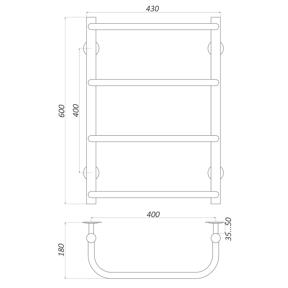Рушникосушарка UNIO LS W 600-400-4 Драбинка Скоба вода Киев - изображение 5