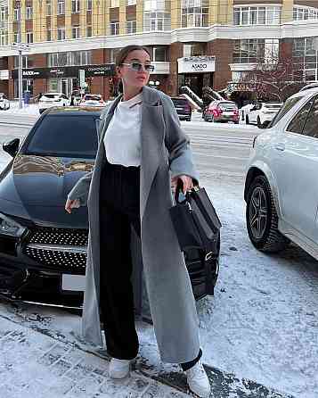 Стильное женское утепленное пальто длина макси кашемир Серый Одесса