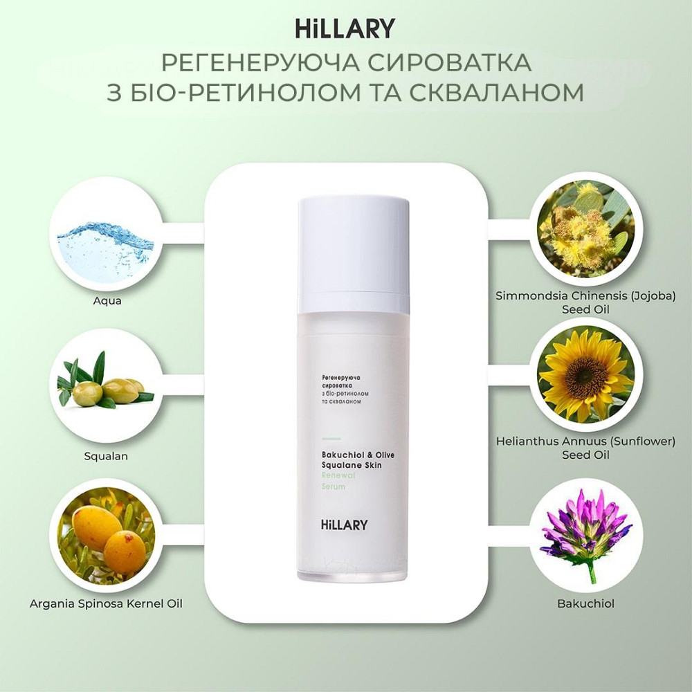 Регенерирующая сыворотка с био-ретинолом и скваланом Hillary Bakuchiol & Olive Squalane Skin Renewal Serum, 30 мл Киев - изображение 3