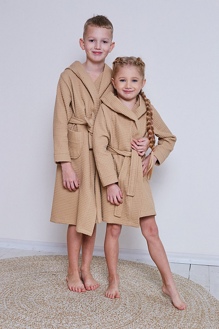Халат детский вафельный Ideal Textile с капюшоном 9 р. (130-136 см) Черновцы - изображение 3