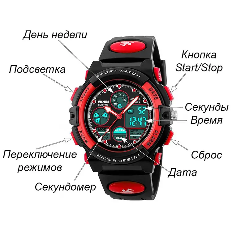 Дитячий спортивний наручний годинник Skmei 1163 (Червоний) Вінниця - фото 5