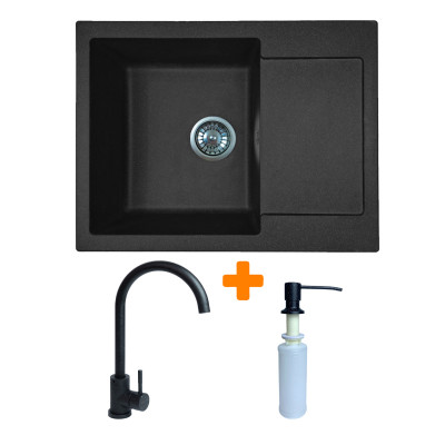 Мойка кухонная Adamant Minimal чорний + змішувач + дозатор (1824296902303) Винница - изображение 1