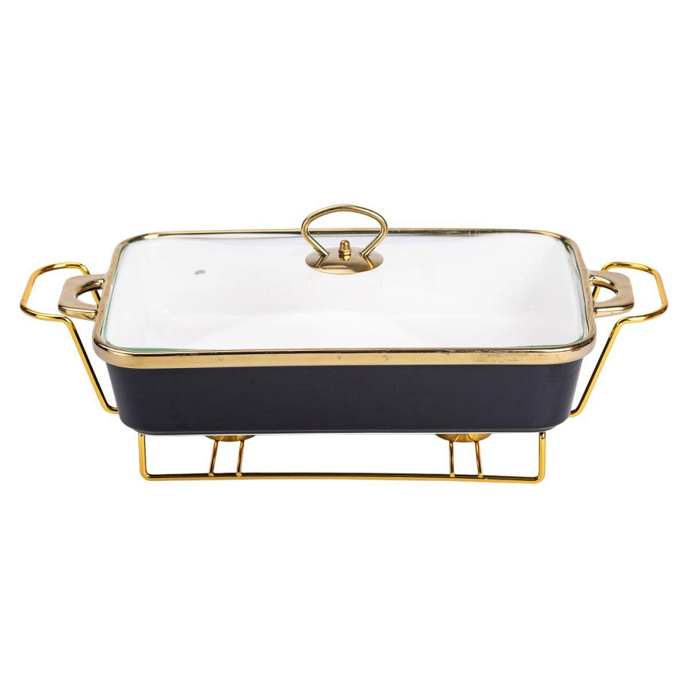 Фарфоровий мармит з кришкою на металевій підставці 2 л чорний Київ - фото 1