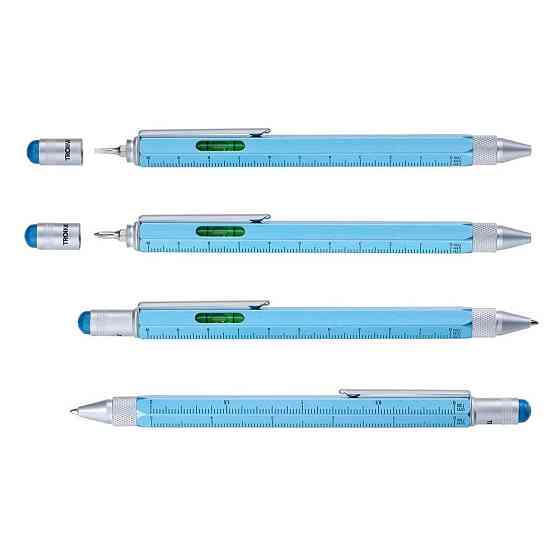 Шариковая многозадачная ручка Troika Construction со столусом, линейкой, отверткой и уровнем, голубой Ровно