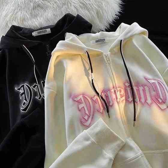 Жіноча тепла зіп-худі оверсайз тринитка на флісі з накатом Молочний Одеса