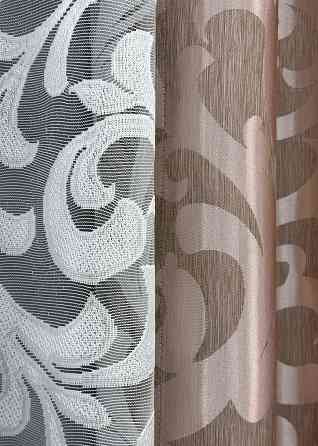 Комплект штор VR-Textil Жакард Вензель 150х270 2шт і Тюль 400х270 090ш-1147т Пудровий з білим 71-096/3 Київ