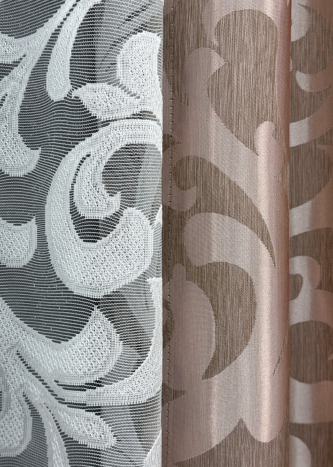 Комплект штор VR-Textil Жакард Вензель 150х270 2шт і Тюль 400х270 090ш-1147т Пудровий з білим 71-096/3 Київ - фото 5