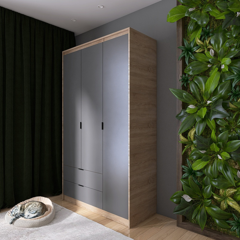 Шафа розпашна для одягу з висувними шухлядами (полиці - штанга) Еверест Сіті-1200 120,2х50х204,6 см Дуб сонома/Графіт (DTM-071125) Львів - фото 5