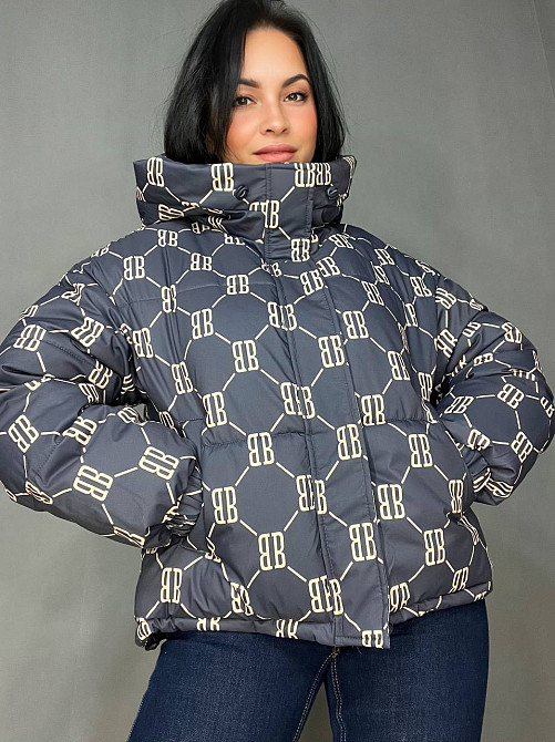 Куртка женская оверсайз демисезонная HAIZIYUAN 192 с капюшоном узор буквы BB графит, графит, L Киев - изображение 18