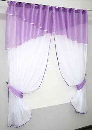 Кухонные шторы VR-Textil № 091к с ламбрекеном и подвязками сиреневый с белым 270х170 см (50-855) Киев