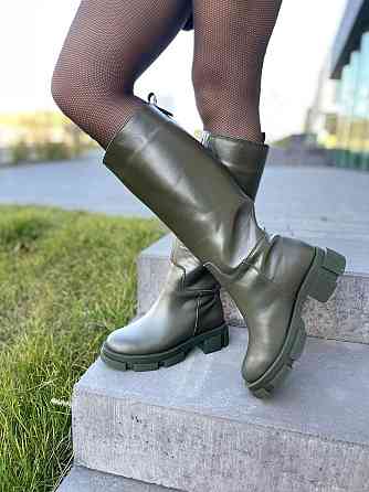 Чоботи жіночі GREMMY хакі натуральна шкіра зима висота 37 см (4860) Коломия