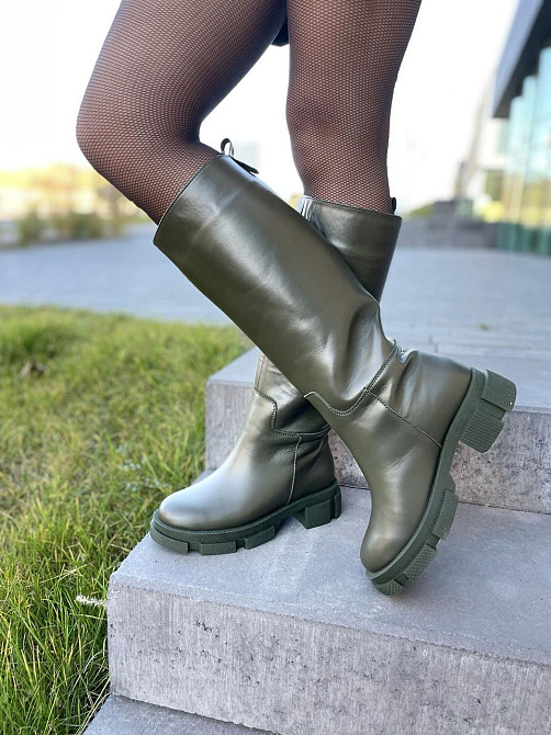 Чоботи жіночі GREMMY хакі натуральна шкіра зима висота 37 см (4860) Коломия - фото 3