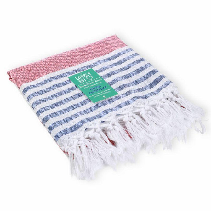 Рушник пештемаль Lovely Svi бавовняний, пляжний, хамам, spa - XХL 100x180 см Red/Blue Stripes (9032025) Київ - фото 1