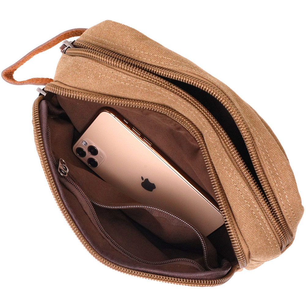 Барсетка для чоловіків на два відділення з якісного текстилю Коричневий (Vintage) Київ - фото 2