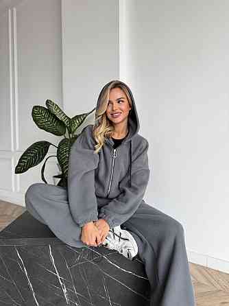 Жіночий стильний жіночий флісовий костюм-оверсайз із капюшоном. Сірий, 46/48 Одеса