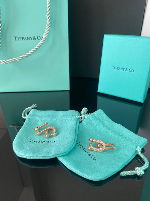 Тиффани серьги Hardwear / Tiffany серьги с цирконием напыление розовое золото / упакованы в мешочек Одесса - изображение 1