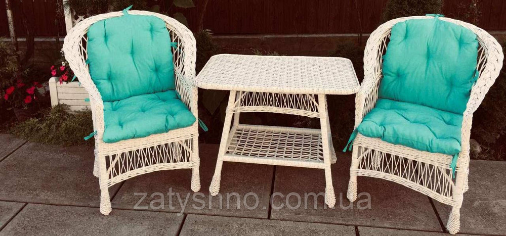 Білі плетені меблі |  Комплект плетеної із лози з накидками| меблі з лози для дачі Київ - фото 3