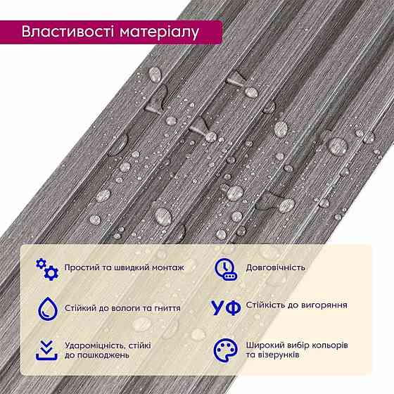 Рейка декоративная WPC стеновая 3000х150х9мм Серая SW-00001870 Днепр