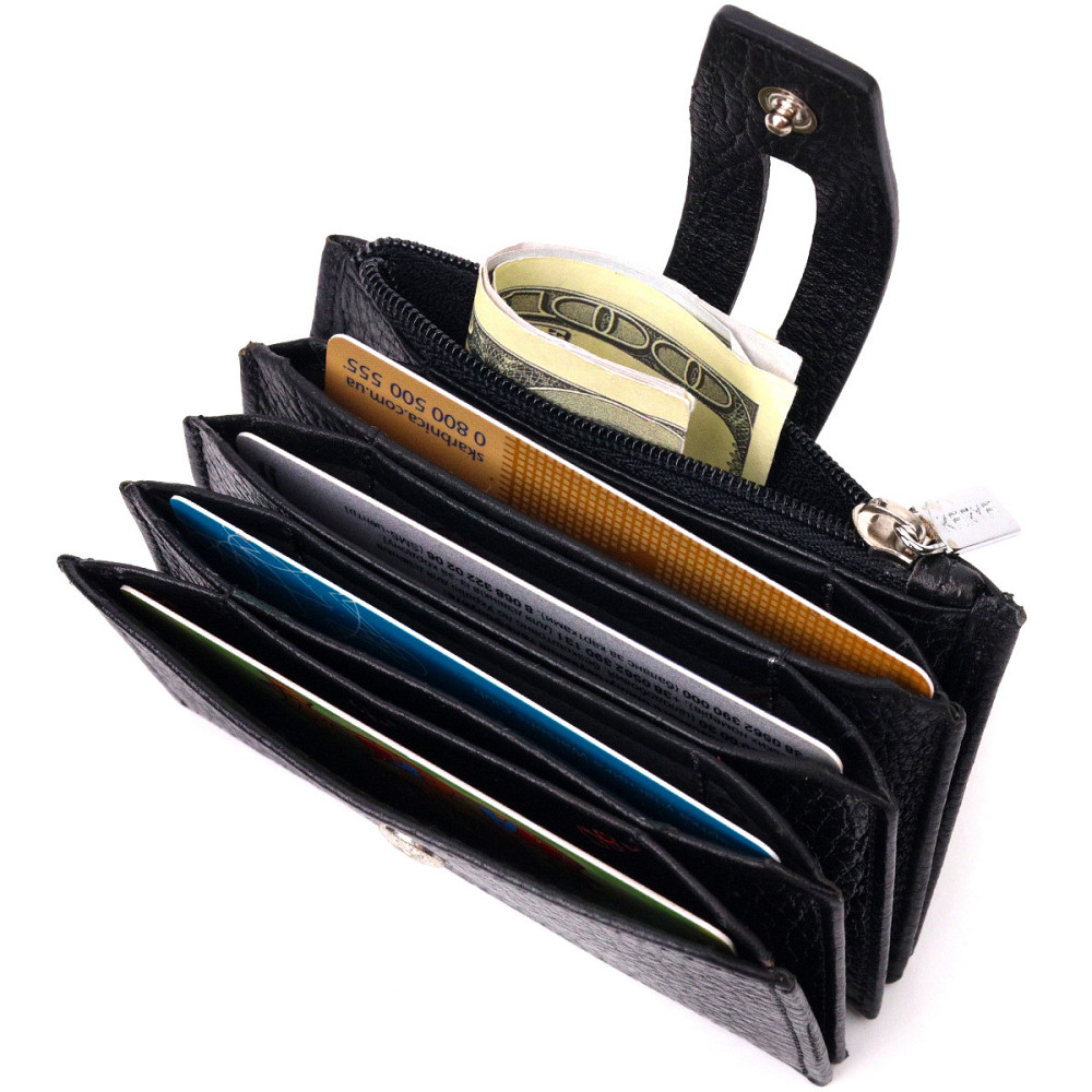 Практичный картхолдер из натуральной зернистой кожи KARYA 21332 Черный Киев - изображение 4