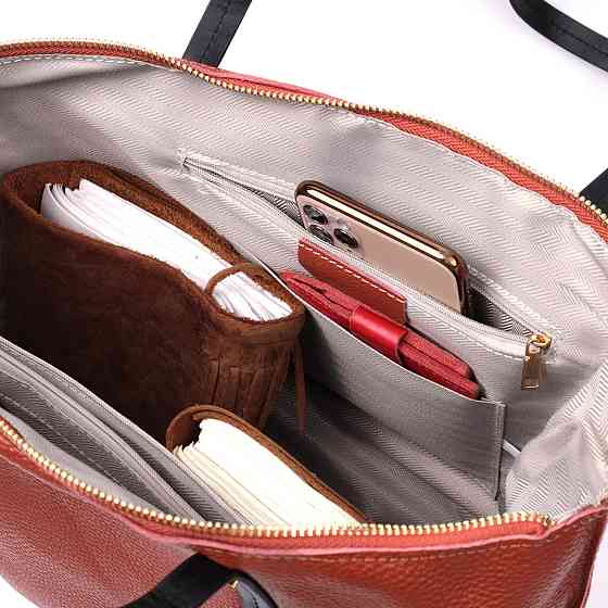 Містка двокольорова сумка жіноча з натуральної шкіри Vintage 22301 Коричнева Київ