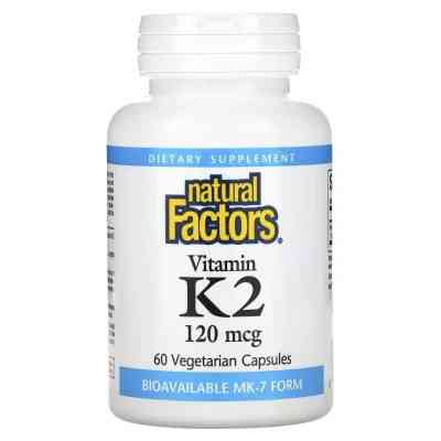 Витамин Natural Factors Витамин К2, 120 мкг, Vitamin K2, 60 вегетарианских капсул (NFS-01294) Винница