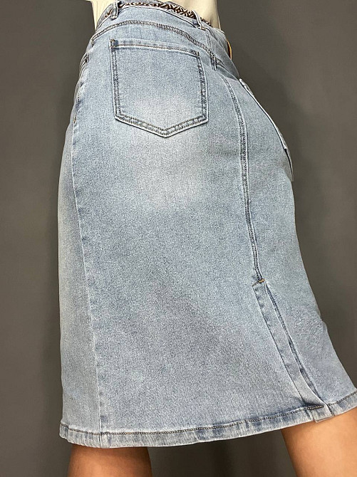 Юбка женская джинсовая LADYN 805 классическая ровный крой разрез сзади стрейчевая пояс лента голубая, голубой, 4О Киев - изображение 8