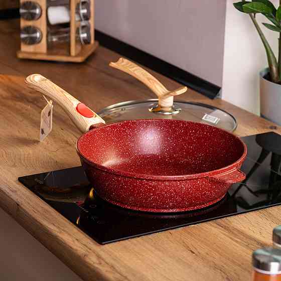 Глибока алюмінієва сковорода з кришкою Ø 26 см, червона Київ