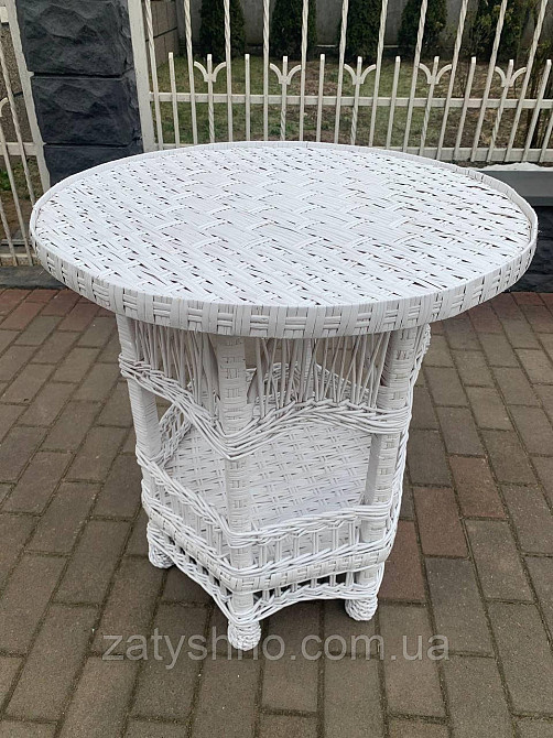 Плетений стіл круглий білий з лози Київ - фото 3