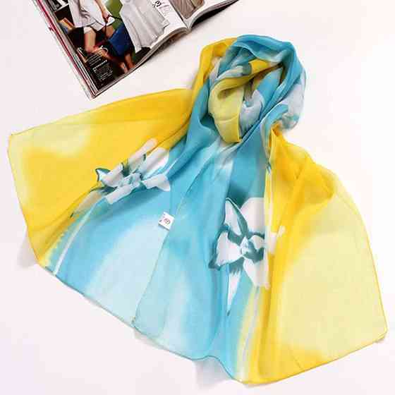 Женский шарф с цветами 150 на 48 см желто-голубой Киев
