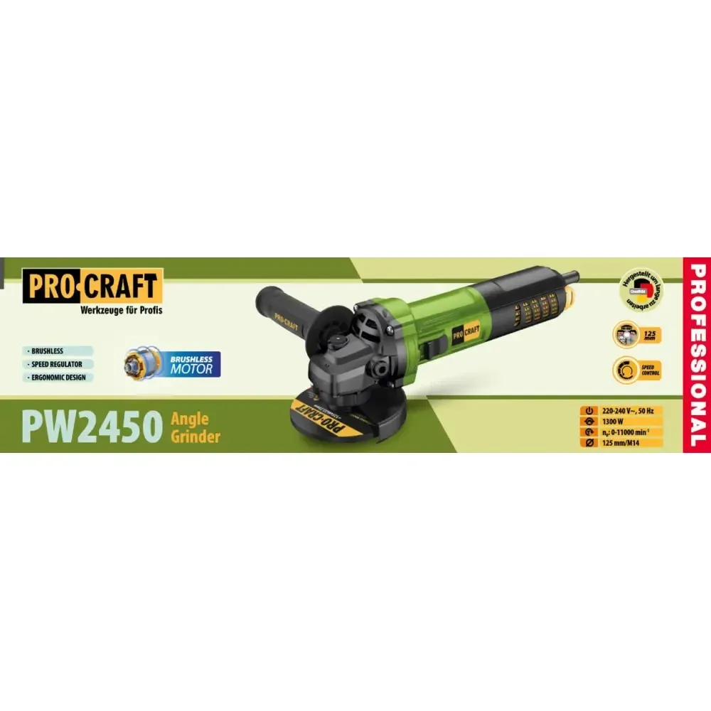 Болгарка з регулюванням обертів 125  Procraft PW‑2450 , Кутова шліфмашина  1300 Вт безщіткова  до 11000 об/хв Львів - фото 2