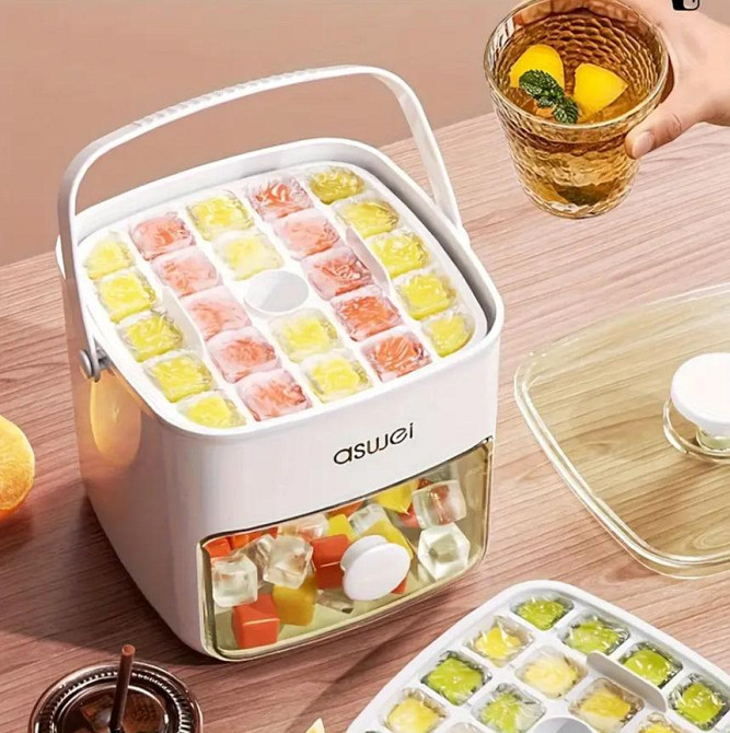 Форма для льда с крышкой и лопаткой 50 кубиков, ледогенератор, контейнер для хранения, двухъярусная  Киев - изображение 7