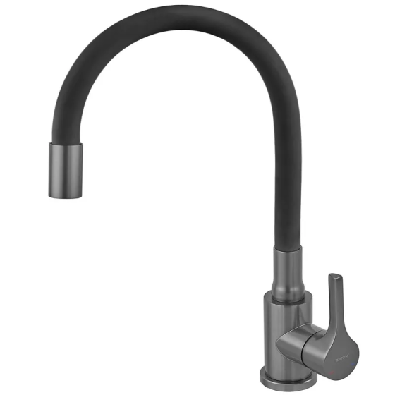 Змішувач для кухні Zerix Rex-011 Graphite Refl.Black з нержавіючої сталі (Колір графіт+силіконовий вилив чорний) (ZX6131) ( 21581 Харьков