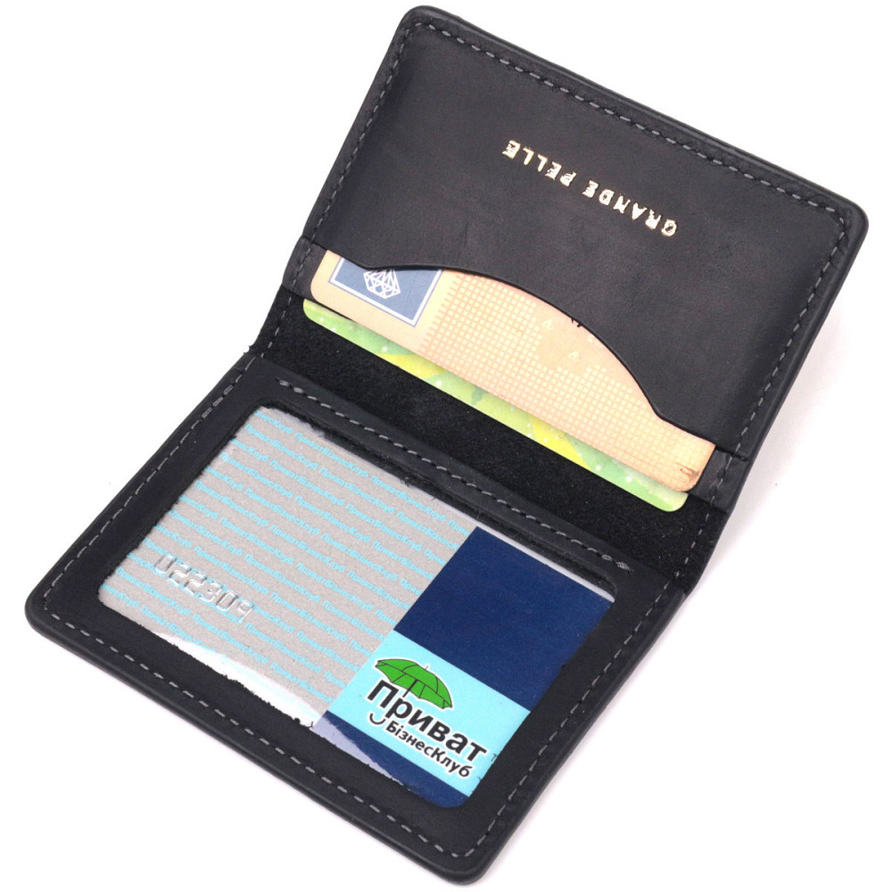 Надійна обкладинка на автодокументи у вінтажній шкірі Україна GRANDE PELLE 16749 Чорна Київ - фото 3