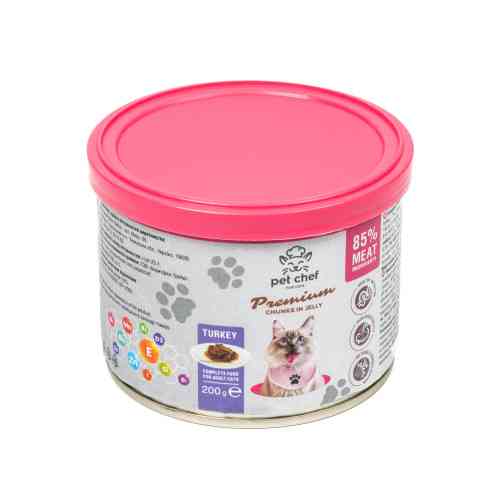 Вологий корм для котів Pet Chef шматочки в желе з індичкою 200г Київ