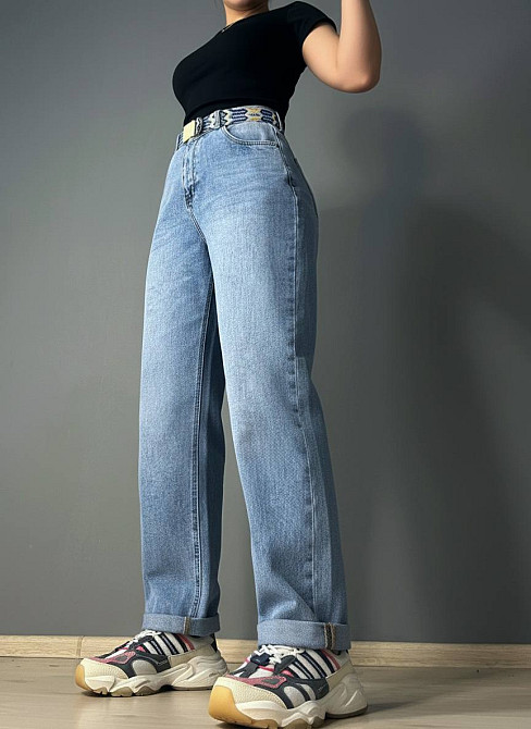 Джинсы женские Dragon 8317 Mom Comfort Baggy с поясом стрейчевые голубые, голубой, З6, 36, 98 см, 121 см Киев - изображение 1