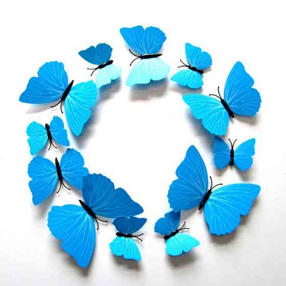 Декоративні метелики на магніті та скотчі для стін і холодильника 12 штук блакитний Київ