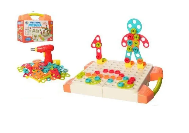 Мозаїка M 5480 129дет.,шуруповерт-оберт.насадка, 2кольори, валіза,бат., карт.оберт., 27-20-10см., шт Київ - фото 1