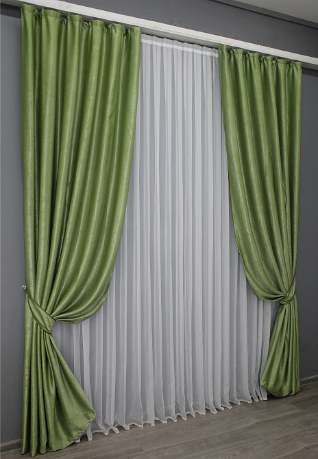 Комплект готових штор VR-Textil Льон Парма № 1377ш Світло-оливковий 100х275 см 2 шт (31-285) Київ - фото 3