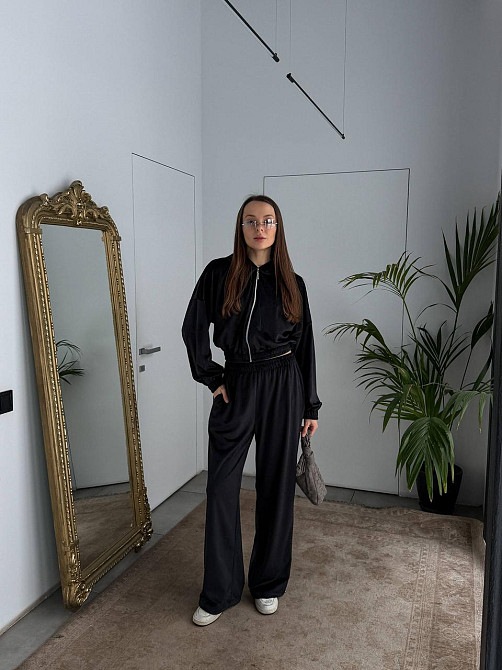 Женский повседневный велюровый костюм двойка: кофта и штаны плотный турецкий велюр Черный, 48/52 Одесса - изображение 5