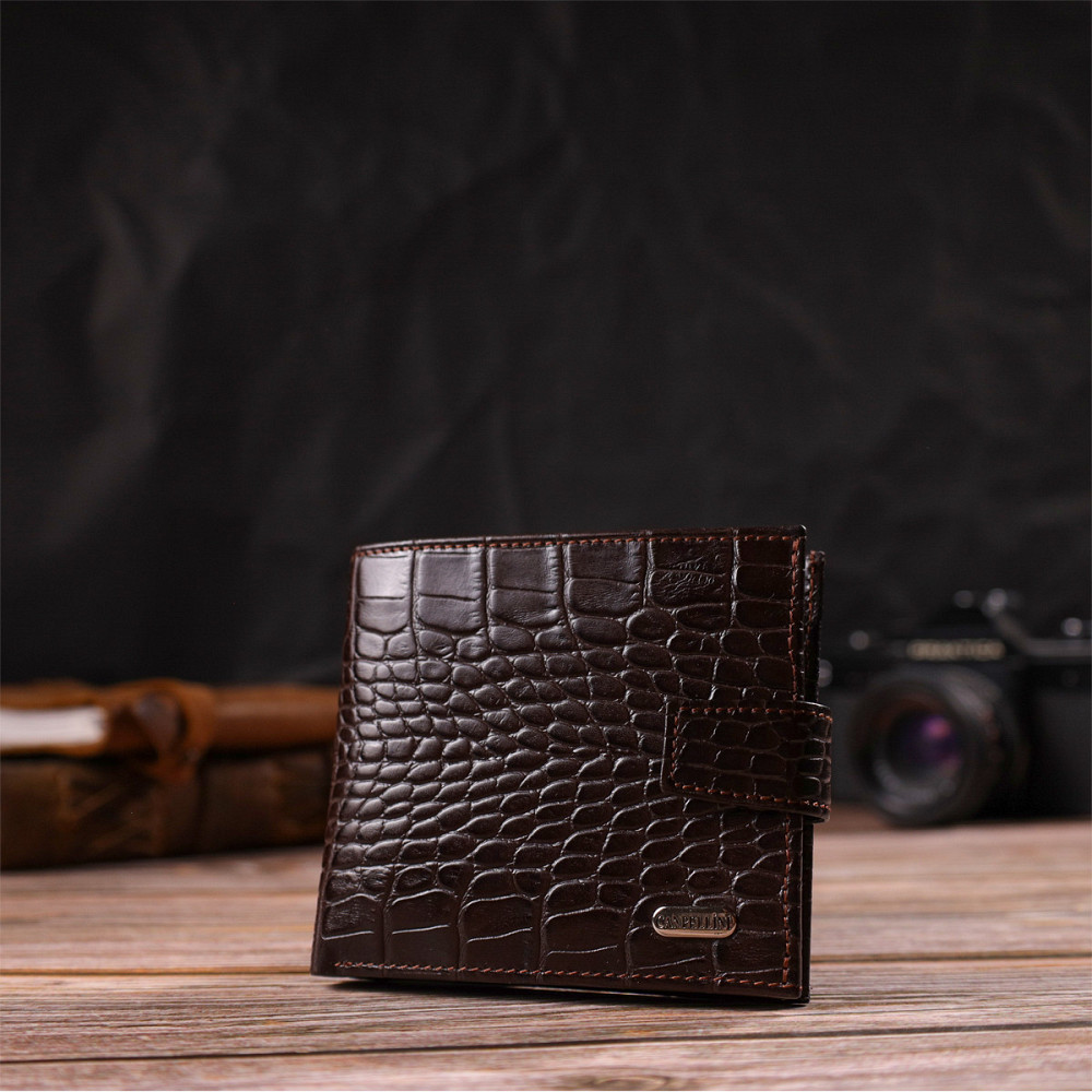 Модный мужской кошелек из натуральной кожи тиснением под крокодила CANPELLINI 21878 Коричневый Киев - изображение 8
