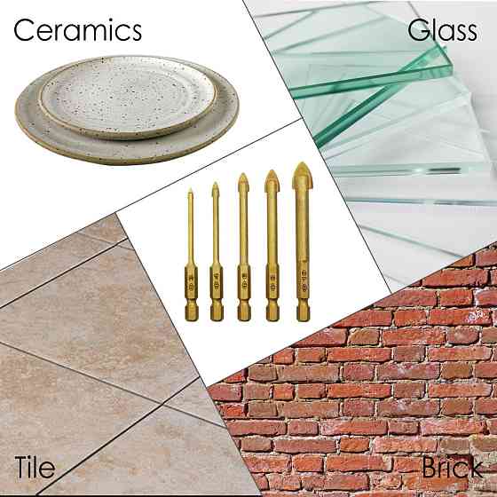 Набор копьевидных сверл по стеклу и плитке 5 шт, 3–10 мм, карбид вольфрама, титановое покрытие Киев