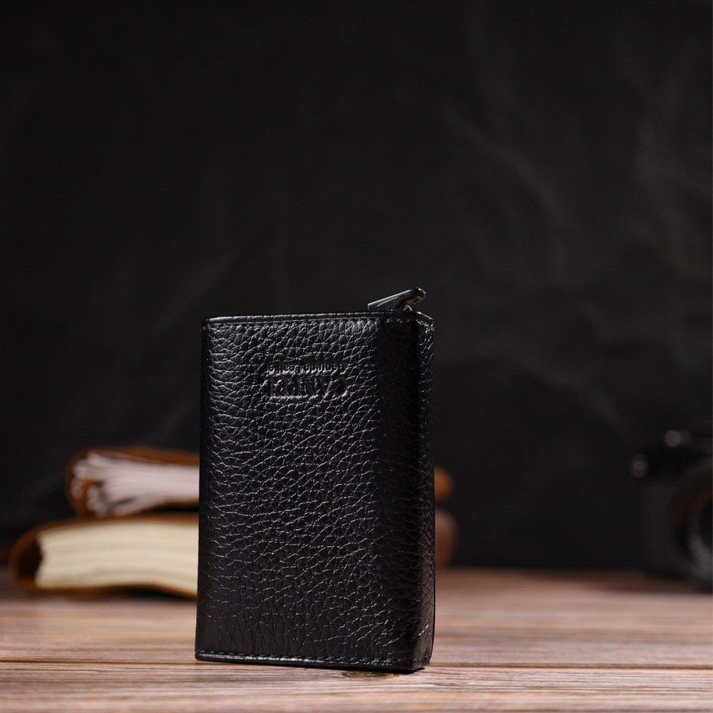 Картхолдер унісекс у три складання з автоматичним механізмом з натуральної шкіри флотар CANPELLINI 21936 Чорний Київ - фото 8