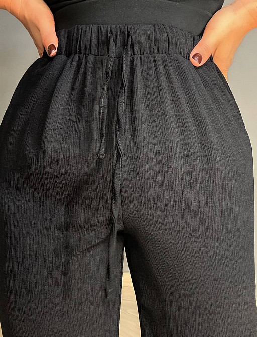 Брюки жіночі 0712 жатка палаццо на резинці чорні , чорний, M Київ - фото 3