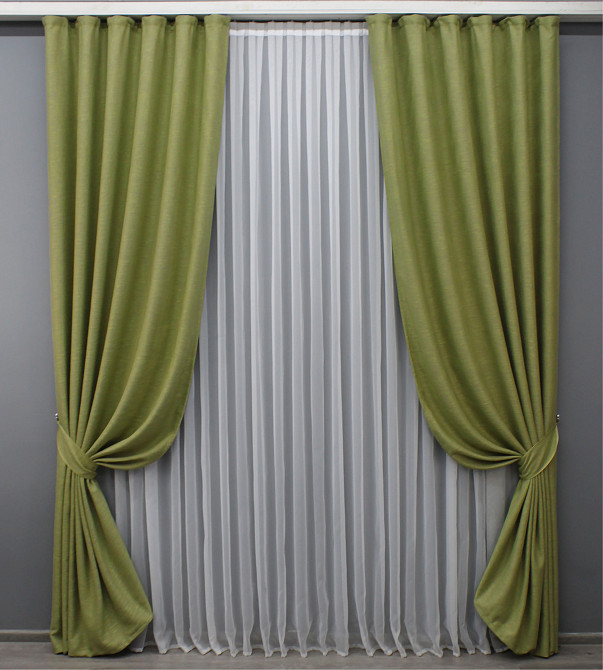 Комплект готових штор VR-Textil Льон рогожка № 1480ш Салатовий 150х270 см 2 шт (33-0345) Київ - фото 2