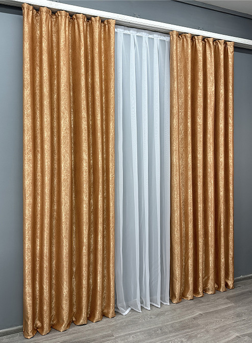 Комплект готовых штор VR-Textil Софт № 1745ш Золотистый 150х275 см 2 шт (33-0642) Киев - изображение 4