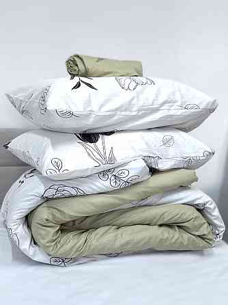 Ecotton Простирадло без резинки Ecotton Євро 220х240 см із сатину зеленого кольору 24303 Коломия