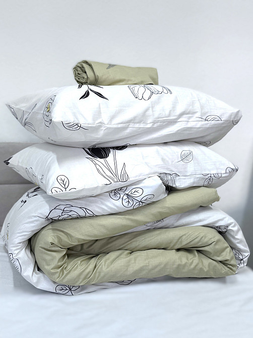 Ecotton Простирадло без резинки Ecotton Євро 220х240 см із сатину зеленого кольору 24303 Коломия - фото 1