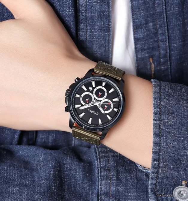 Чоловічий наручний годинник Skmei 2071 на нейлоновому ремінці (Зелений) Вінниця - фото 5