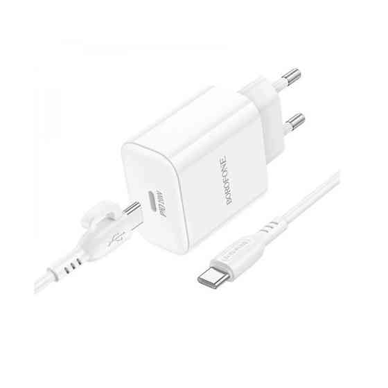 Мережевий зарядний пристрій з кабелем BOROFONE BA81A single port PD20W charger set (Type-C to Type-C) (EU) Одеса