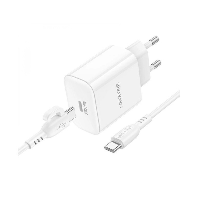 Мережевий зарядний пристрій з кабелем BOROFONE BA81A single port PD20W charger set (Type-C to Type-C) (EU) Одеса - фото 3